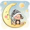 Cute Cartoon Monkey is sleeping