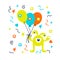 Cute cartoon monster with balloons. Doodle Childrens greeting card or party invitation template