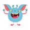 Cute cartoon monster with big smile full of saliva. Vector funny monster character.