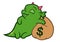 Cute cartoon monster dragon sleeping on bag of money