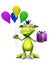 Cute cartoon monster holding balloons and a gift.