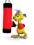 Cute cartoon monster punching a heavy bag.