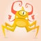 Cute cartoon monster spider. Halloween yellow and horned monster character with one eye. on light background