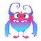 Cute cartoon monster. Vector furry blue monster character with tiny legs and big horns. Halloween design.