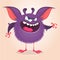 Cute cartoon monster. Vector furry violet monster character with tiny legs and big ears. Halloween design.