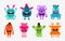 Cute cartoon monsters. Alien or ghost set of icons. Vector illustration