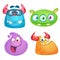 Cute cartoon monsters collection. Vector set of 4 Halloween monster icons.