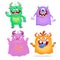 Cute cartoon Monsters set. Goblins, trolls and aliens. Halloween and birthday party characters.