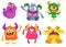 Cute cartoon Monsters. Vector set of cartoon monsters: ghost, goblin, bigfoot yeti, troll and alien and gremlin