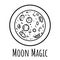 Cute cartoon moon doodle image. Moon magic logo. Media highlights graphic symbol