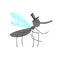 Cute cartoon mosquito character in a black hat vector Illustration