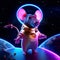 Cute cartoon mouse astronaut in space. 3d render illustration. AI Generated