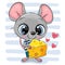 Cute Cartoon Mouse with cheese