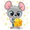 Cute Cartoon Mouse with cheese