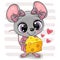 Cute Cartoon Mouse girl with cheese