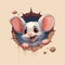 Cute Cartoon Mouse Peeking from a Hole. Generative AI