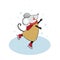Cute cartoon mouse skating on ice. Mouse engaged in winter sports. Funny animal playing in winter. Figure skating. Hand drawn