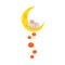 Cute cartoon mouse sleeping on cheese moon with pumpkins