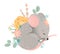 Cute cartoon mouse sleeping in sleeping in flowers. Vector illustration
