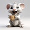 Cute Cartoon Mouse Smiling With Coffee Cup - 3d Clay Render