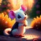 Cute cartoon mouse in summer garden cuteness big eyes, anthropomorphic. Ai generated