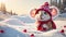 Cute cartoon mouse wearing Santa hat background snow