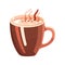 Cute cartoon mug holds gourmet cappuccino