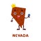 Cute cartoon Nevada state character clipart. Illustrated map of state of Nevada of USA with state name. Funny character design for