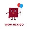 Cute cartoon New Mexico state character clipart. Illustrated map of state of New Mexico of USA with state name. Funny character