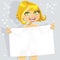 Cute cartoon nude girl hold blank banner for your text