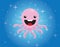 Cute cartoon octopus character on blue background