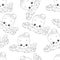 Cute cartoon octopus in small sea hat seamless pattern sketch template.