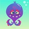 Cute cartoon octopus. Vector Halloween purple octopus with tentacles on underwater background.