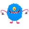 Cute cartoon one eyed monster smiling. Vector illustration of blue hairy monster. Halloween design.