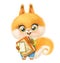 Cute cartoon orange fluffy squirrel with textbooks and notepad go to school