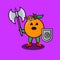 Cute cartoon Orange viking pirate, ax and shield