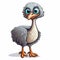 Cute Cartoon Ostrich Sticker With Detailed Shading And Blue Eyes