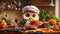 Cute cartoon owl, cooking design beautiful fantasy fictional chef home fantasy bird decoration