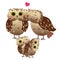 Cute cartoon owl family vector image. Male and female owls with their owlets. Forest animals for kids. Isolated on white