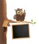 Cute cartoon owl on a twig with blackboard. Education theme