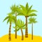 Cute cartoon palm Oasis. Exotic summer trees in flat style.