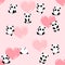 Cute cartoon panda bear seamless pattern, romantic animal background, for kids, for Valentineâ€™s day