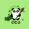 Cute cartoon panda drawing with brush near bamboo. Funny character for your design. Green. Panda protect concept. Ecology
