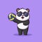 Cute cartoon panda holding volleyball, Cute cartoon panda at summer party, vector cartoon illustration