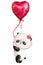 Cute cartoon panda and pink heart on isolated background. Watercolor Illustration. Teddy panda bear, valentines day