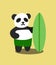 Cute cartoon panda with surfboard. Summer vacation. Vector illustration. Design element for design of menu posters