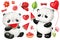 Cute cartoon panda and watermelon set on isolated background. Watercolor Illustration. Teddy panda bear, valentines day