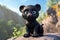 Cute Cartoon Panther With Very Big Eyes And A Pitying Look Against A Rock Ledge With A Magnificent View. Generative AI