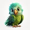 Cute Cartoon Parrot With Big Green Eyes - Playful Character Design