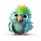 Cute Cartoon Parrot With Green Hair - Ray Tracing Style